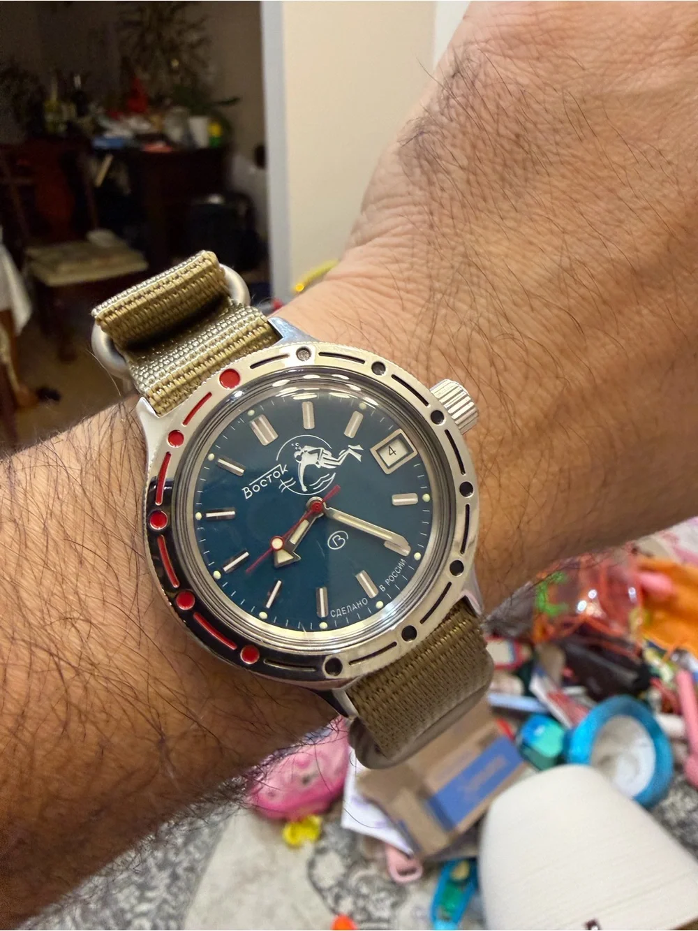 Vostok Amphibia 420059 Scuba Dude Automatic 200m Diver Watch Teal/Olive Dial